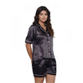 Vaystra Casual Satin Half Sleeve Night Suit Set – Black
