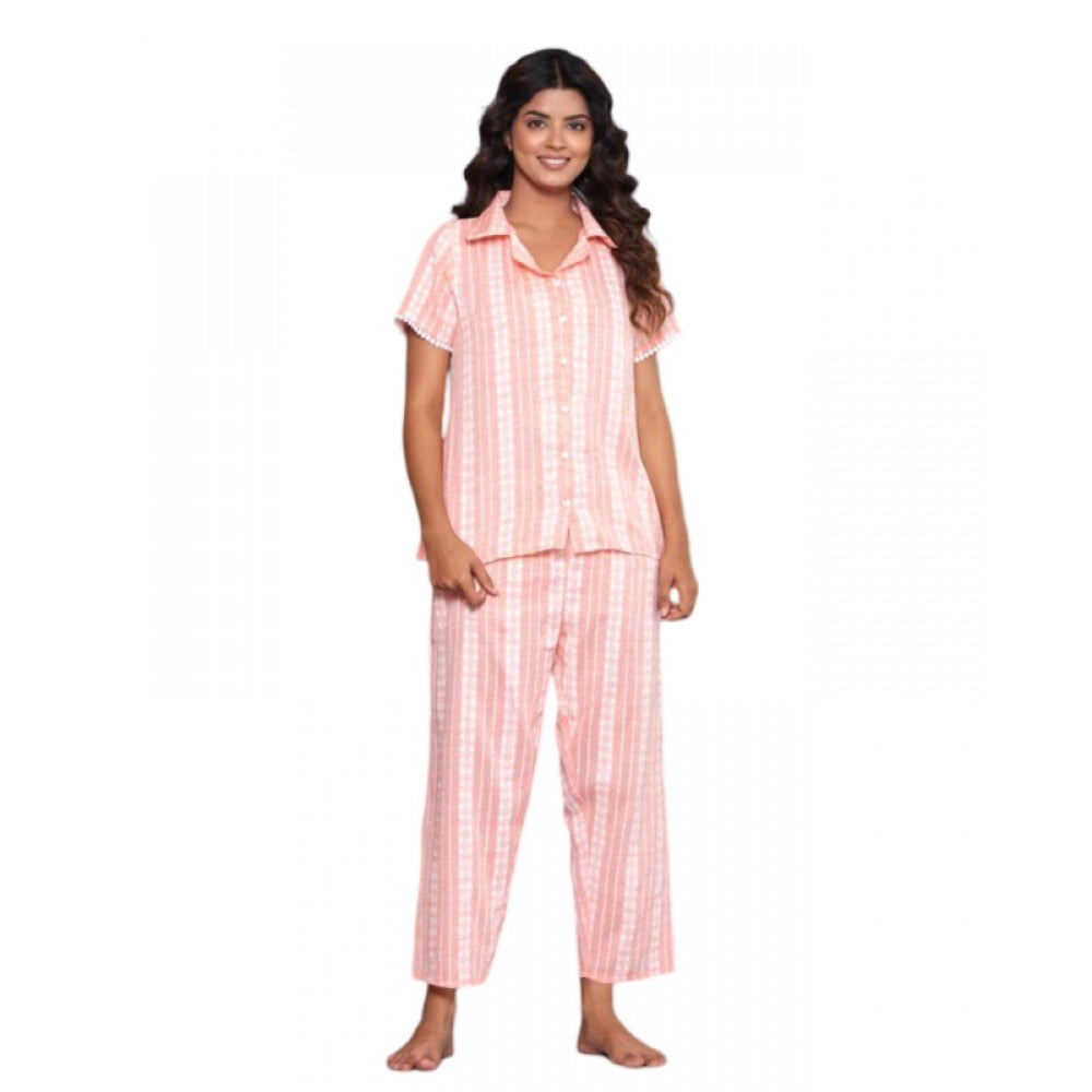 Vaystra Casual Cotton Short Sleeve Full Night Suit Set – Orange