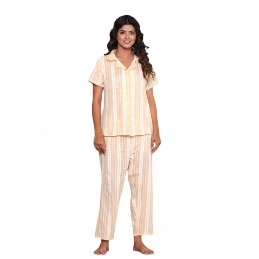 Vaystra Casual Cotton Short Sleeve Full Night Suit Set – Yellow