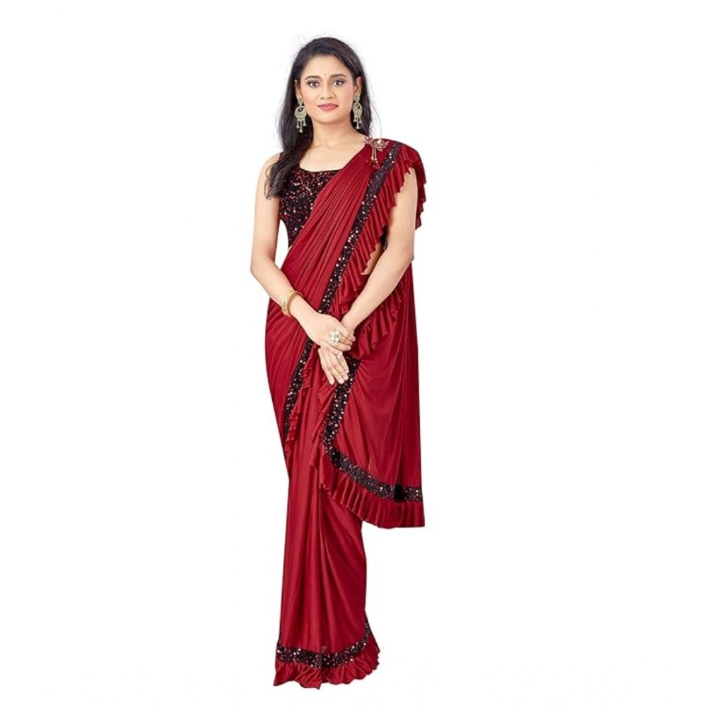 Vaystra Lycra Solid Saree With Unstitched Blouse – Red