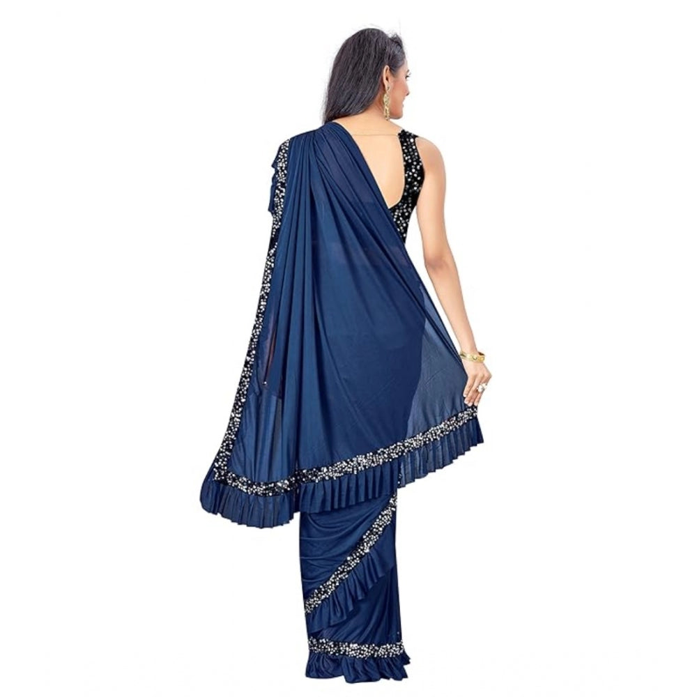 Vaystra Lycra Solid Saree With Unstitched Blouse – Nay Blue