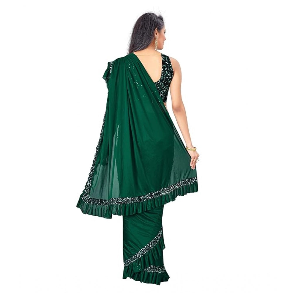 Vaystra Lycra Solid Saree With Unstitched Blouse – Green