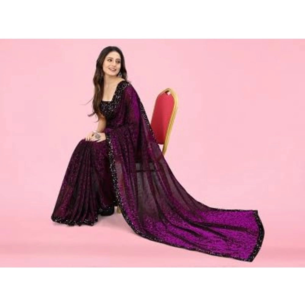Vaystra Lycra Floral Saree With Unstitched Blouse – Wine