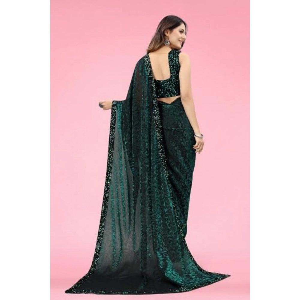Vaystra Lycra Floral Saree With Unstitched Blouse – Green