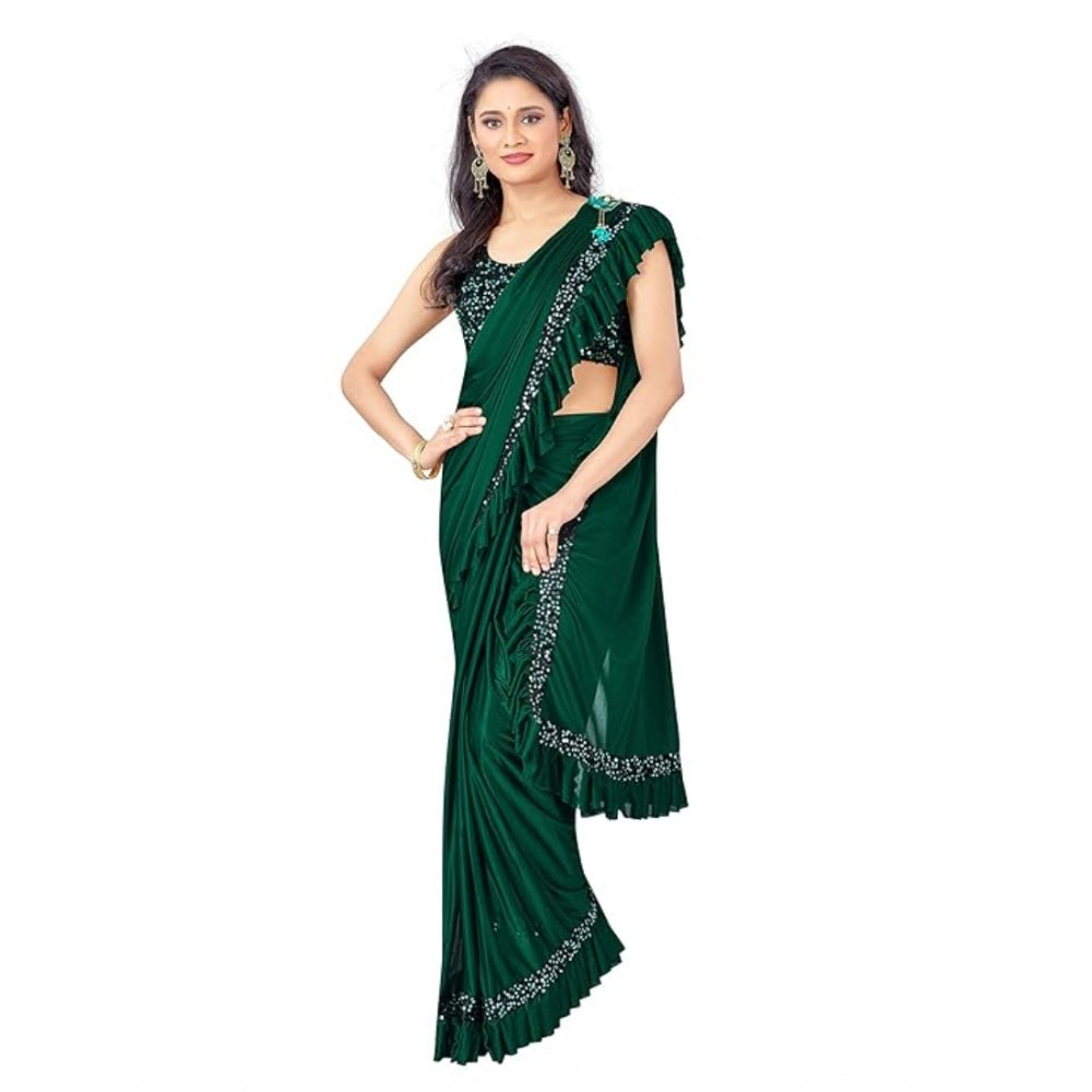 Vaystra Lycra Solid Saree With Unstitched Blouse – Green