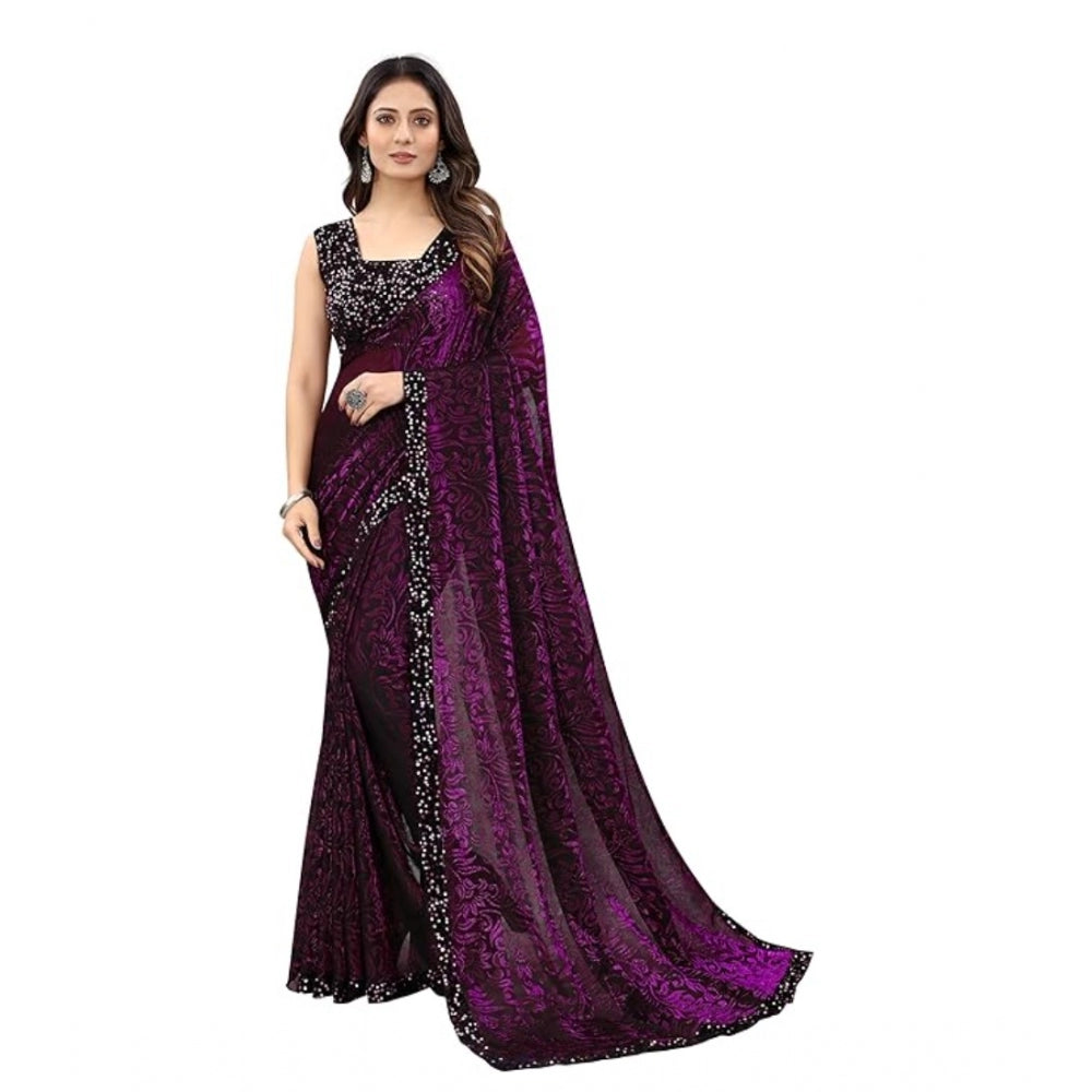 Vaystra Lycra Floral Saree With Unstitched Blouse – Wine