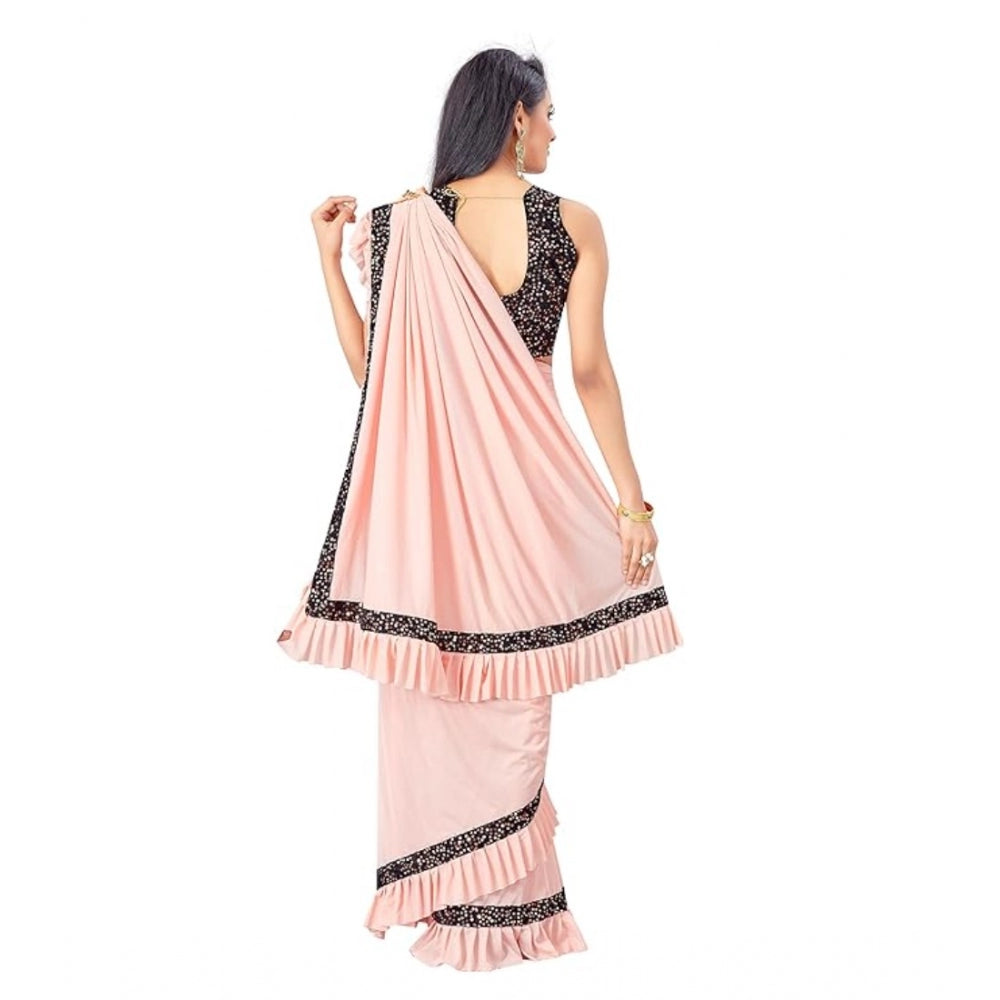 Vaystra Lycra Solid Saree With Unstitched Blouse – Peach
