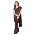 Vaystra Lycra Solid Saree With Unstitched Blouse – Brown