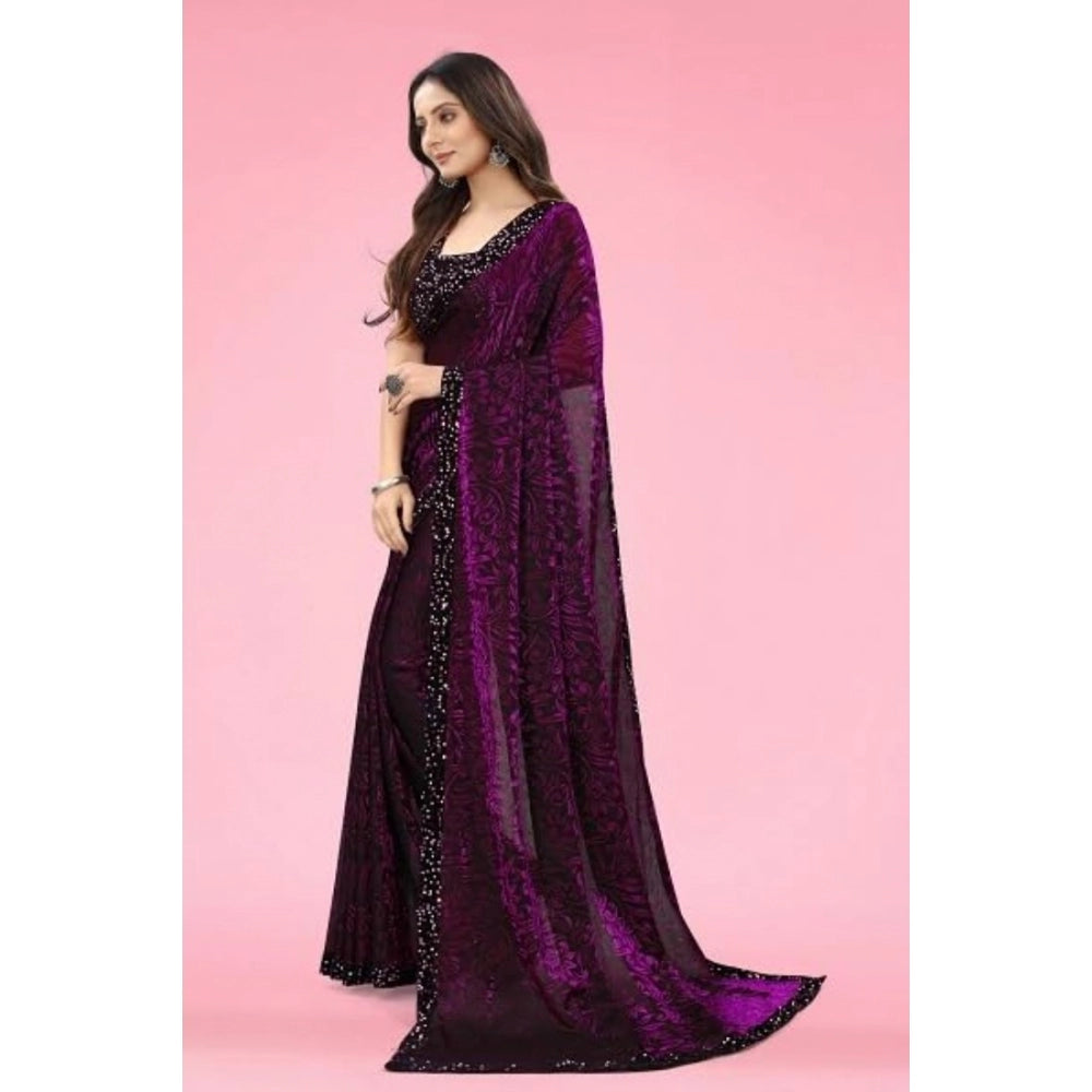 Vaystra Lycra Floral Saree With Unstitched Blouse – Wine