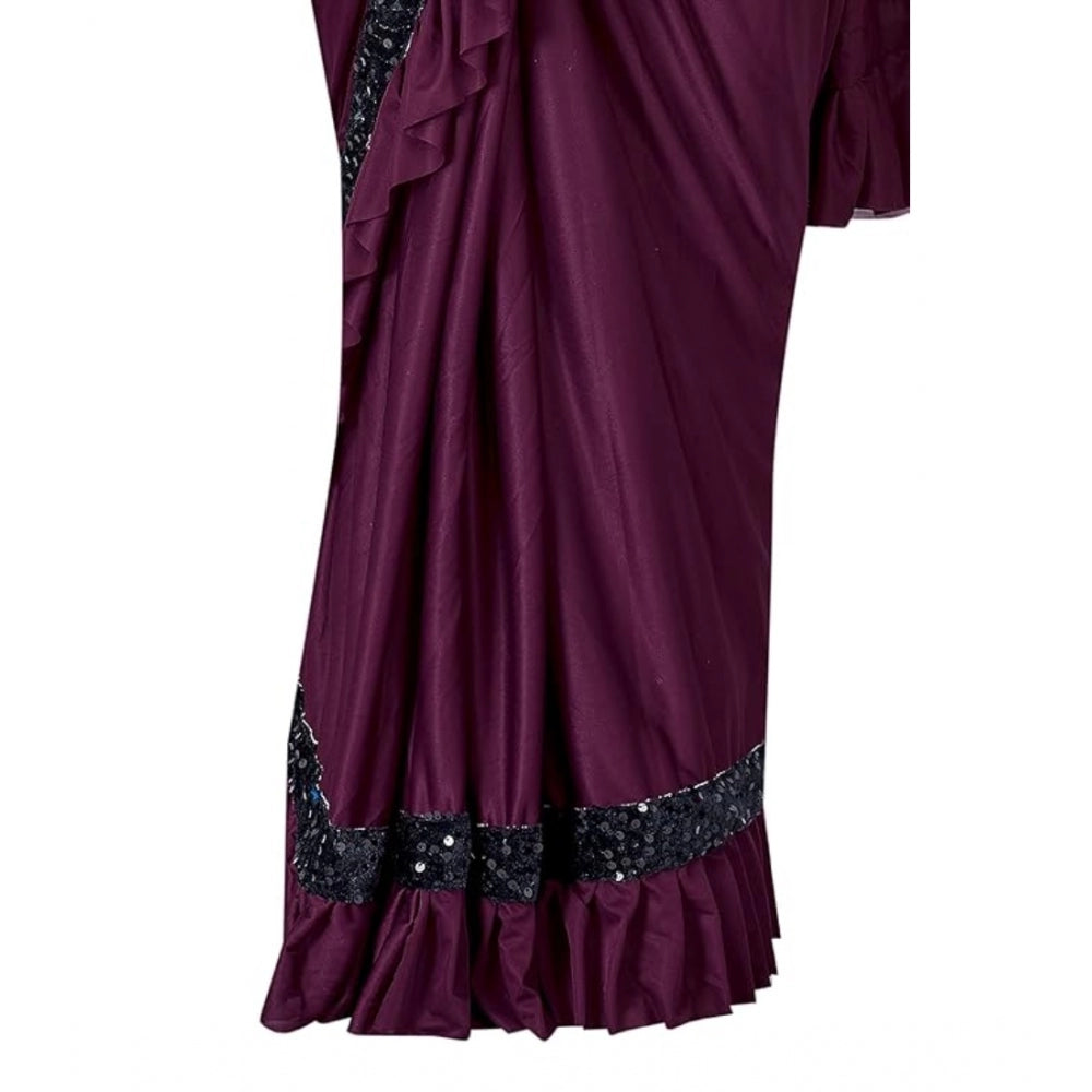 Vaystra Lycra Solid Saree With Unstitched Blouse – Wine