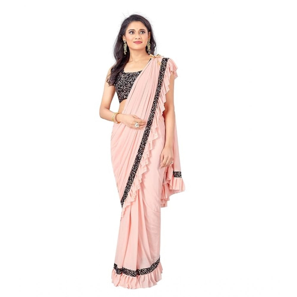 Vaystra Lycra Solid Saree With Unstitched Blouse – Peach