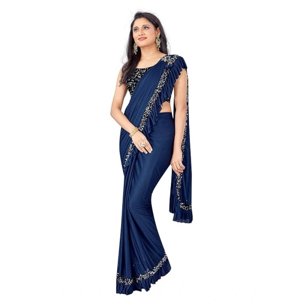 Vaystra Lycra Solid Saree With Unstitched Blouse – Nay Blue