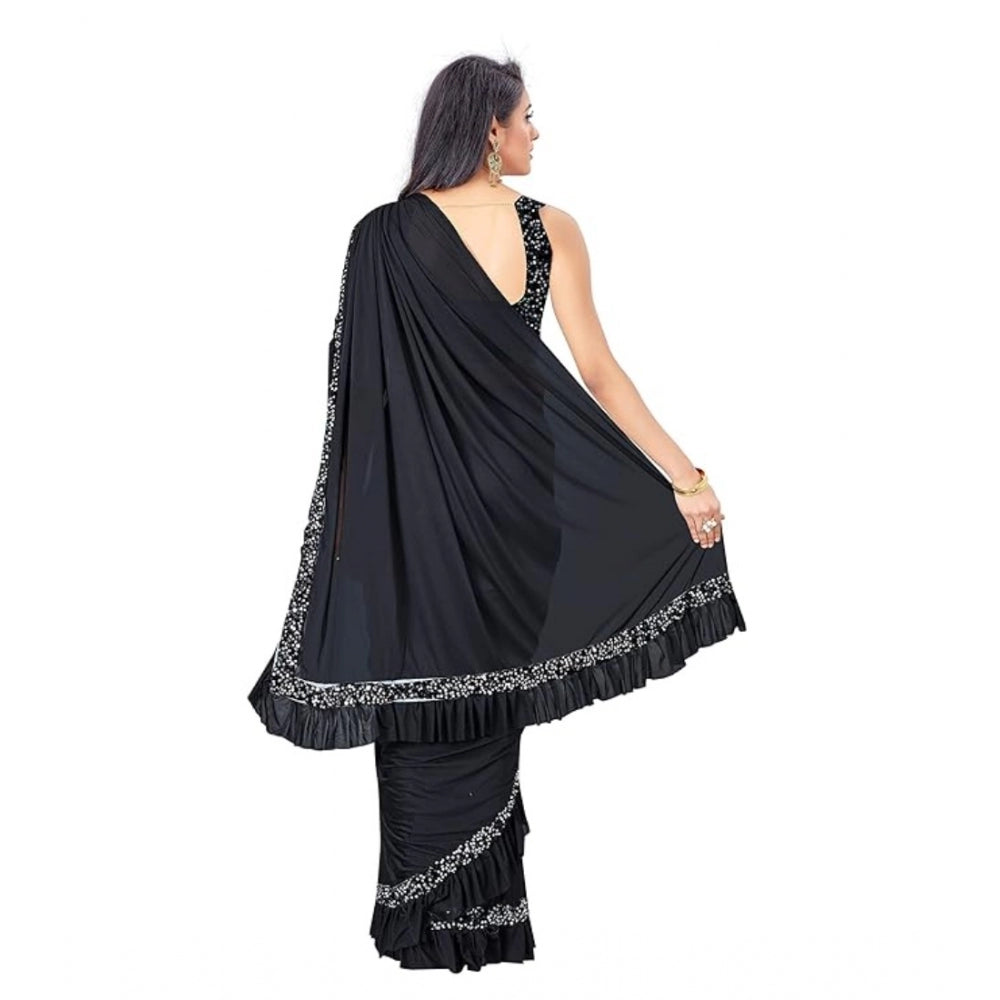 Vaystra Lycra Solid Saree With Unstitched Blouse – Black