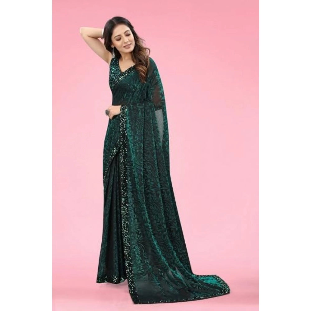Vaystra Lycra Floral Saree With Unstitched Blouse – Green