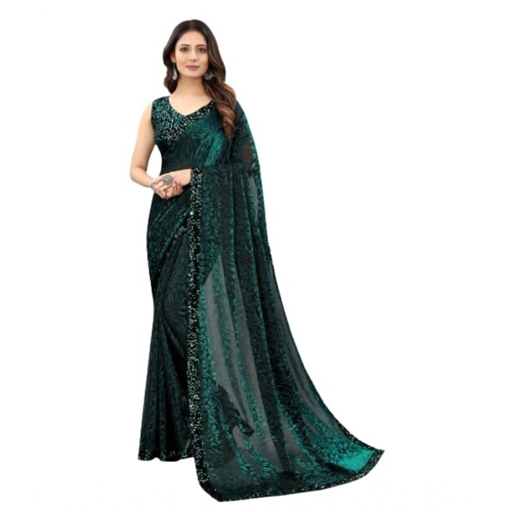 Vaystra Lycra Floral Saree With Unstitched Blouse – Green