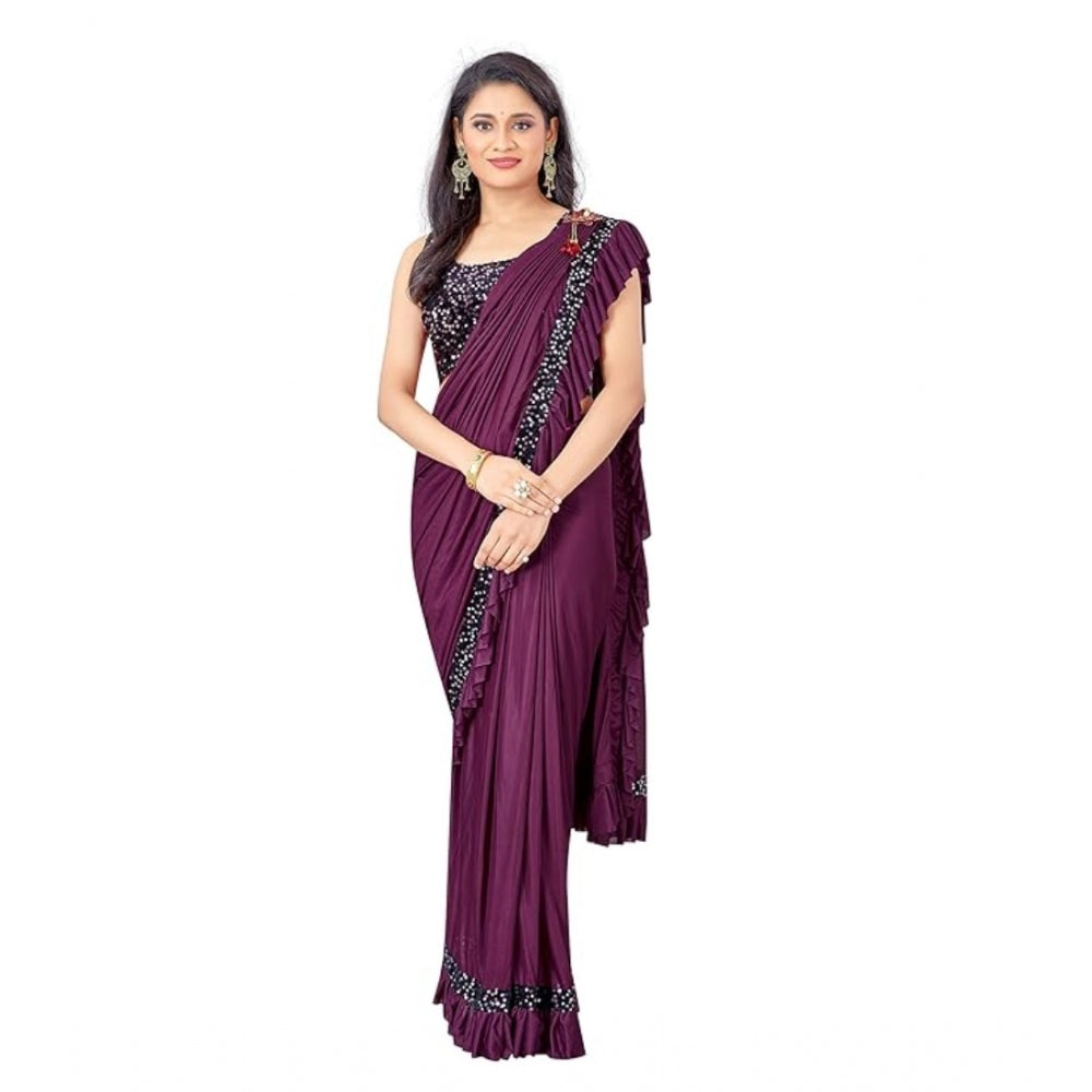 Vaystra Lycra Solid Saree With Unstitched Blouse – Wine