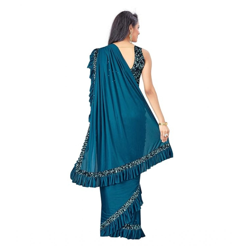 Vaystra Lycra Solid Saree With Unstitched Blouse – Rama