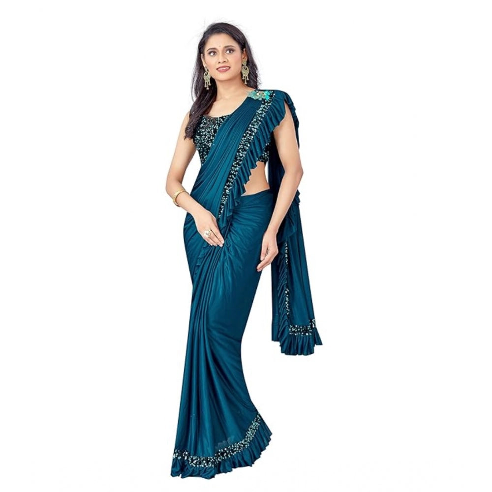 Vaystra Lycra Solid Saree With Unstitched Blouse – Rama