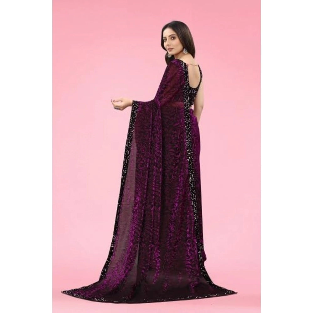 Vaystra Lycra Floral Saree With Unstitched Blouse – Wine