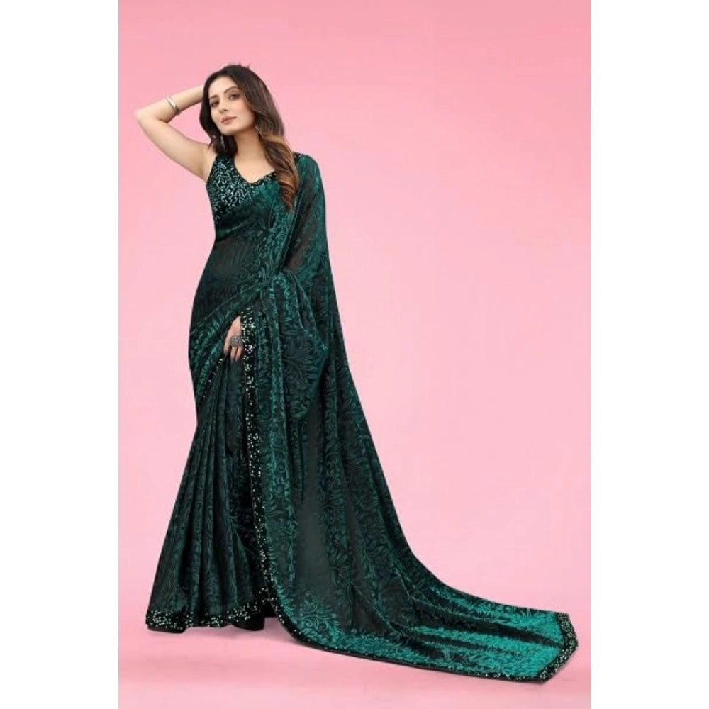 Vaystra Lycra Floral Saree With Unstitched Blouse – Green