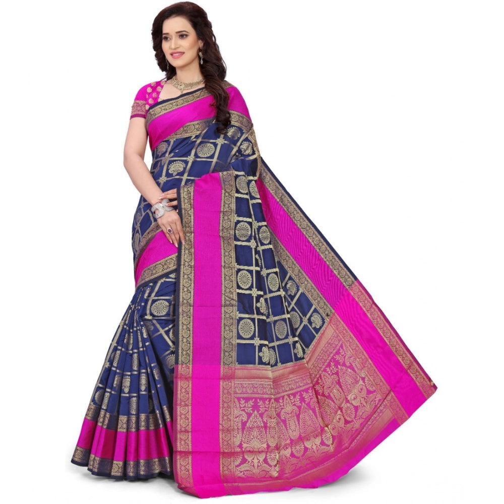 Vaystra Jacquard Woven Saree With Unstitched Blouse 5.5Mtr – Blue