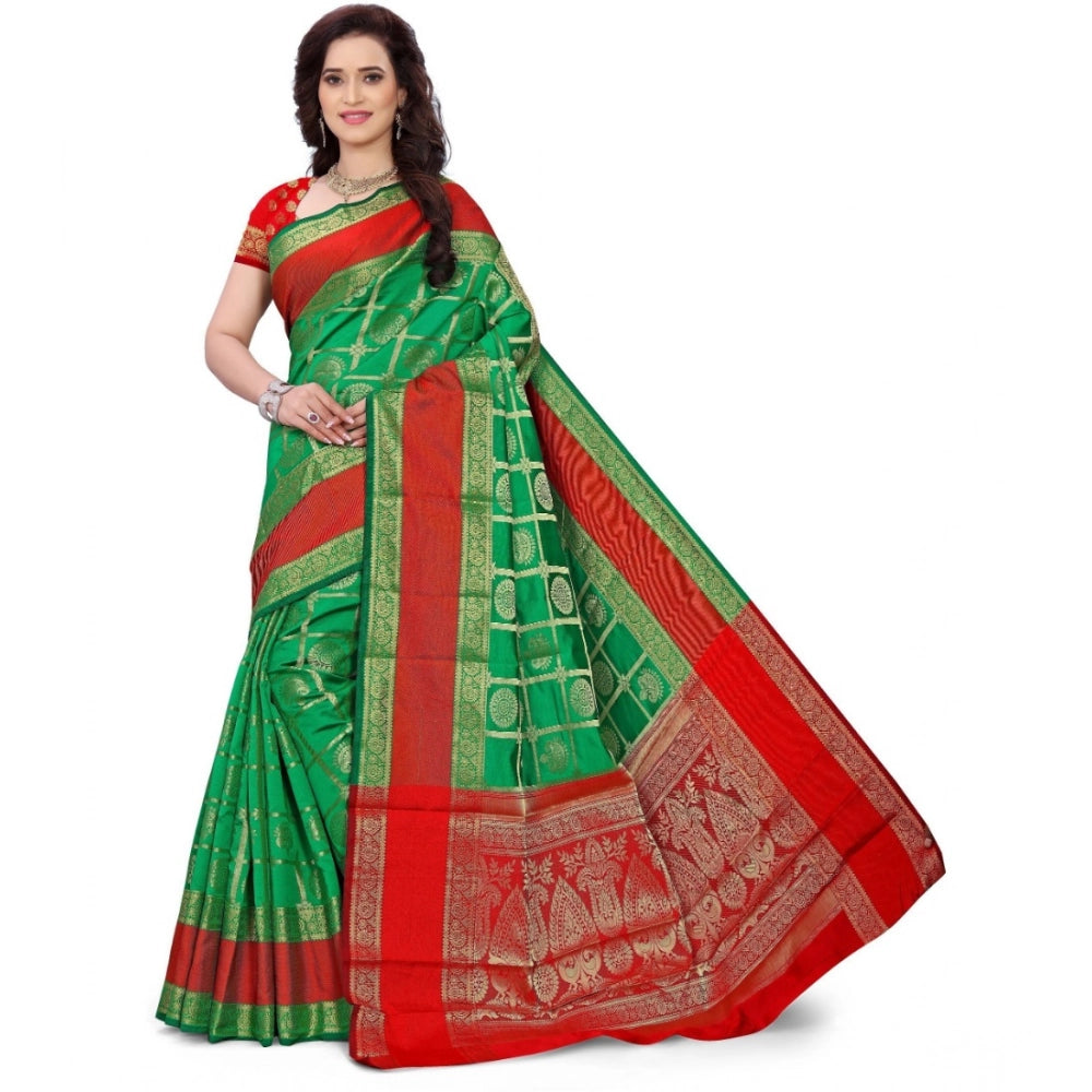 Vaystra Jacquard Woven Saree With Unstitched Blouse 5.5Mtr – Green