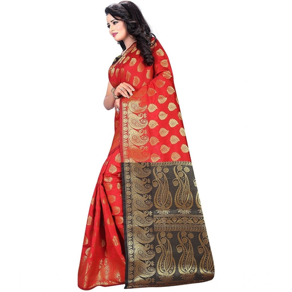 Vaystra Jacquard Woven Saree With Unstitched Blouse 5.5Mtr – Red