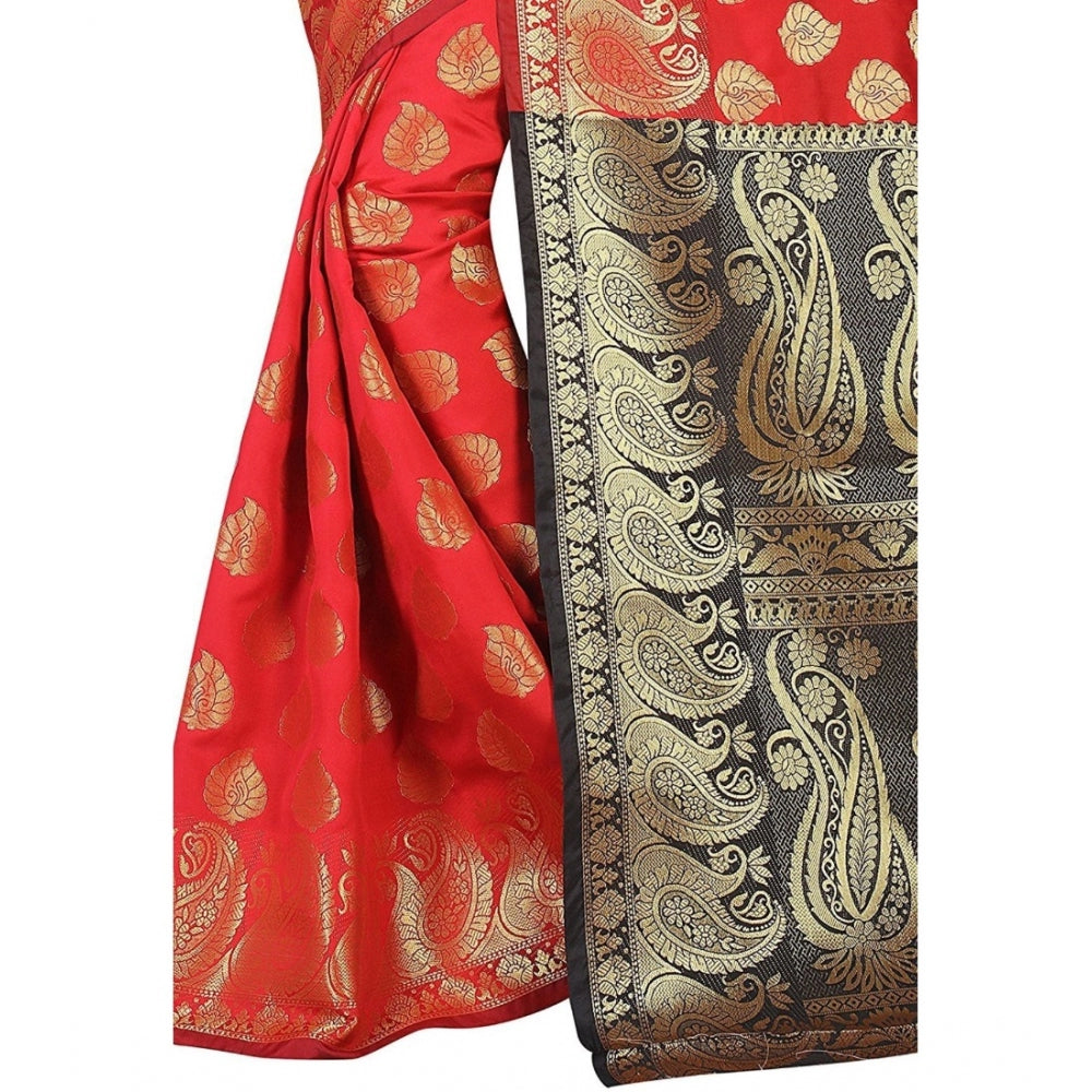 Vaystra Jacquard Woven Saree With Unstitched Blouse 5.5Mtr – Red