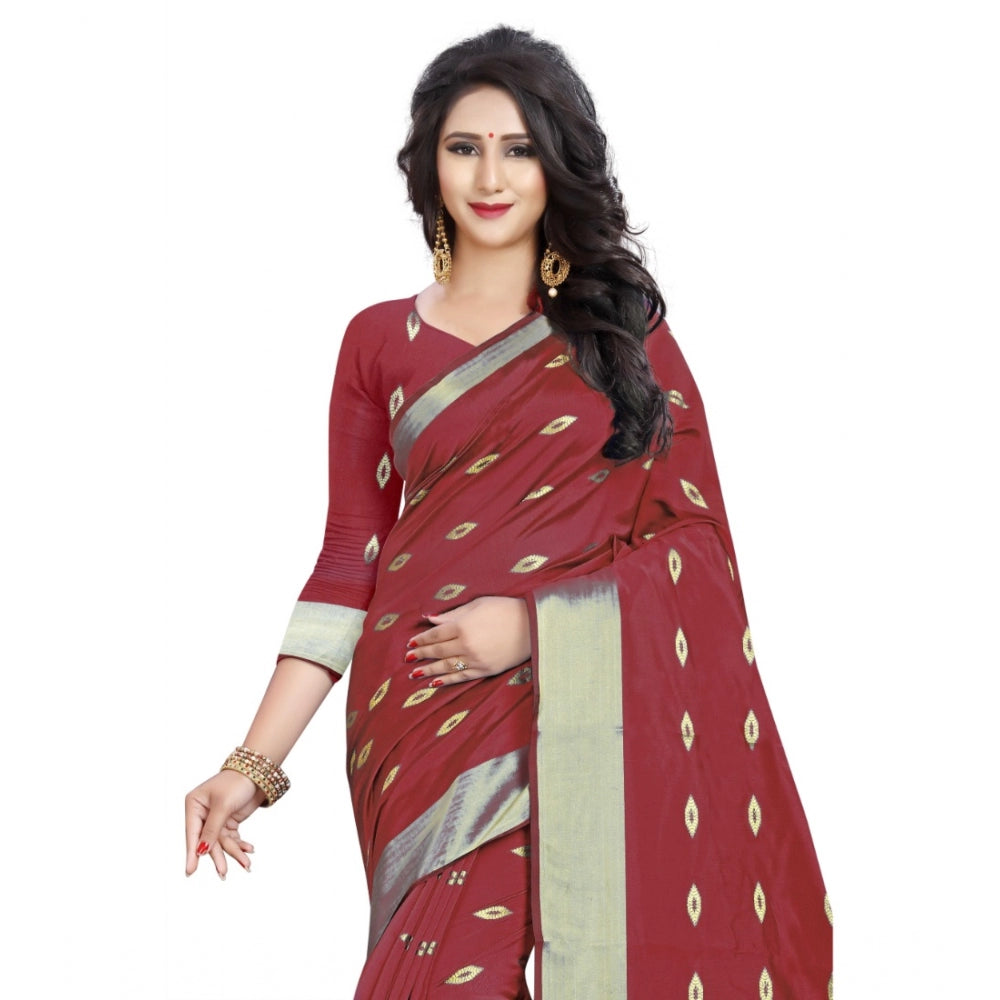 Vaystra Silk Blend Woven Saree With Unstitched Blouse 5.5Mtr – Red
