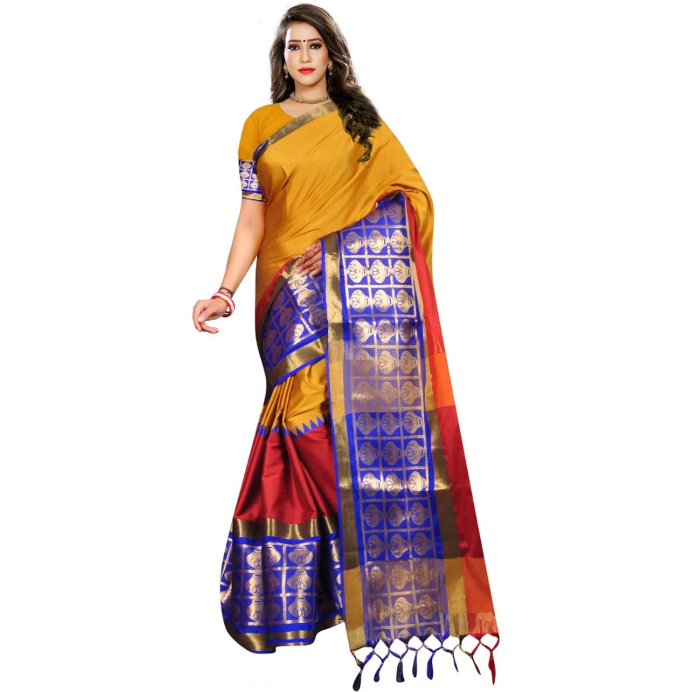 Vaystra Jacquard Woven Saree With Unstitched Blouse 5.5Mtr – Mustard