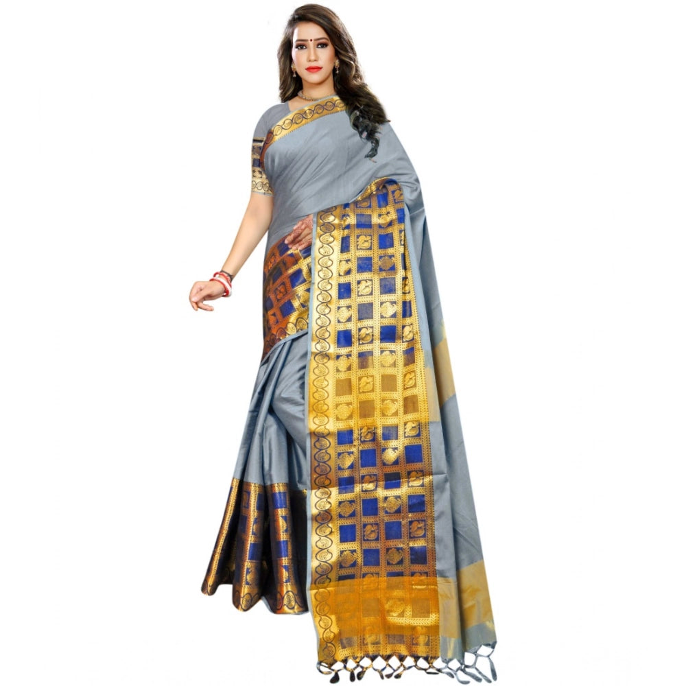 Vaystra Jacquard Woven Saree With Unstitched Blouse 5.5Mtr – Light Blue