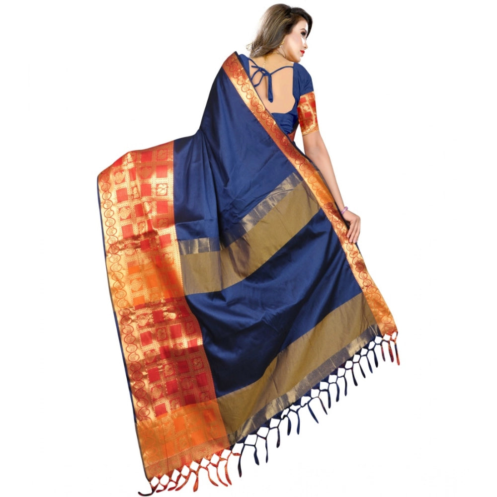 Vaystra Jacquard Woven Saree With Unstitched Blouse 5.5Mtr – Blue