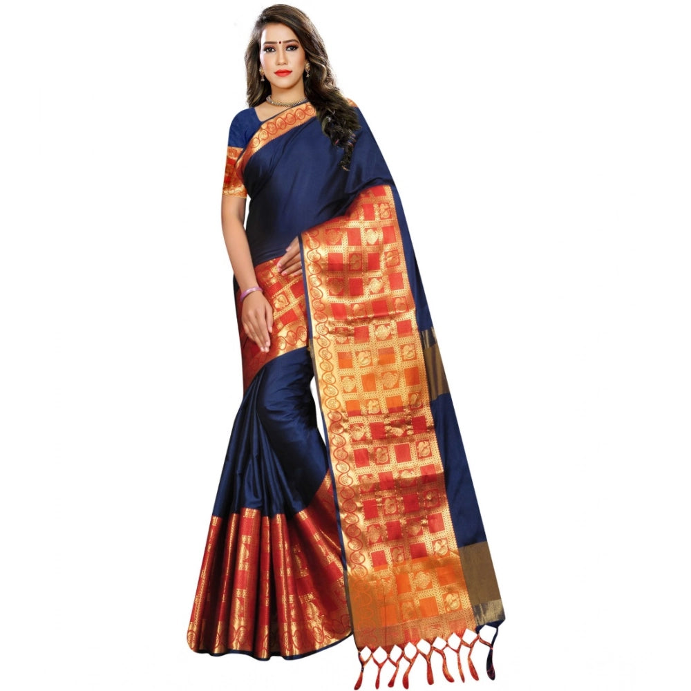 Vaystra Jacquard Woven Saree With Unstitched Blouse 5.5Mtr – Blue