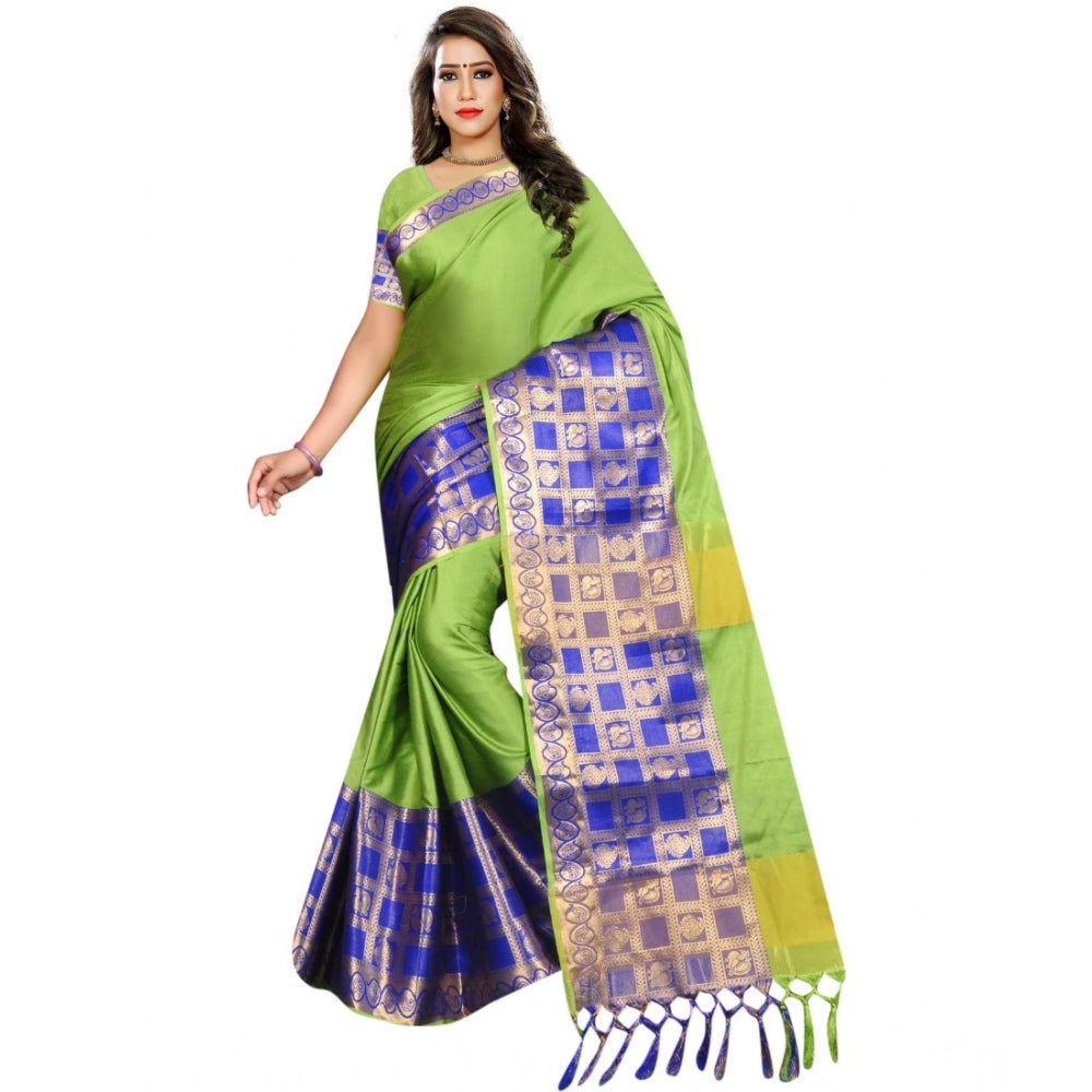 Vaystra Jacquard Woven Saree With Unstitched Blouse 5.5Mtr – Green