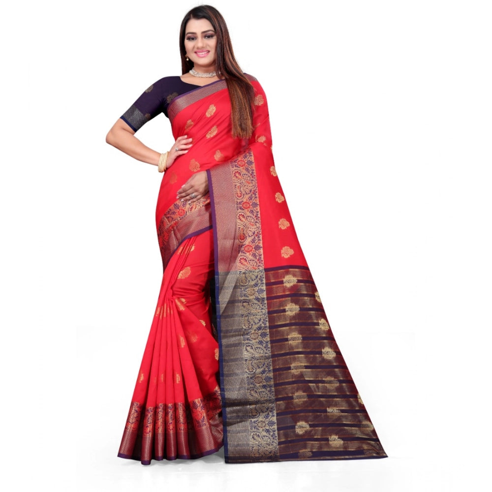 Vaystra Silk Blend Woven Saree With Unstitched Blouse 5.5Mtr – Red