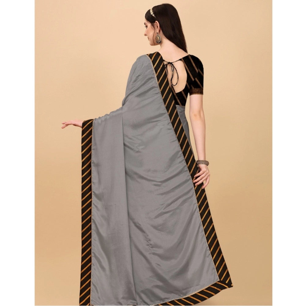Vaystra Chiffon Self Design Saree With Unstitched Blouse 5.5Mtr – Silver