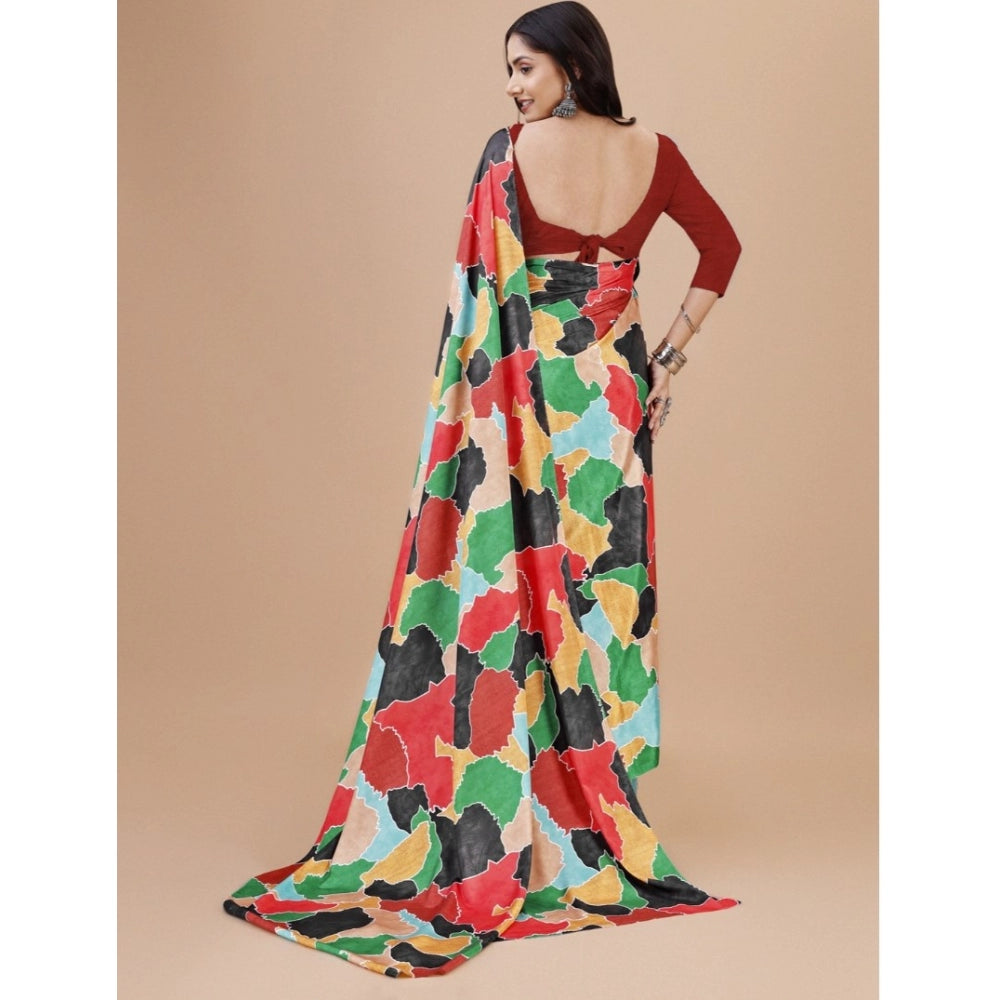Vaystra Crepe Digital Print Saree With Unstitched Blouse 5.5Mtr – Red