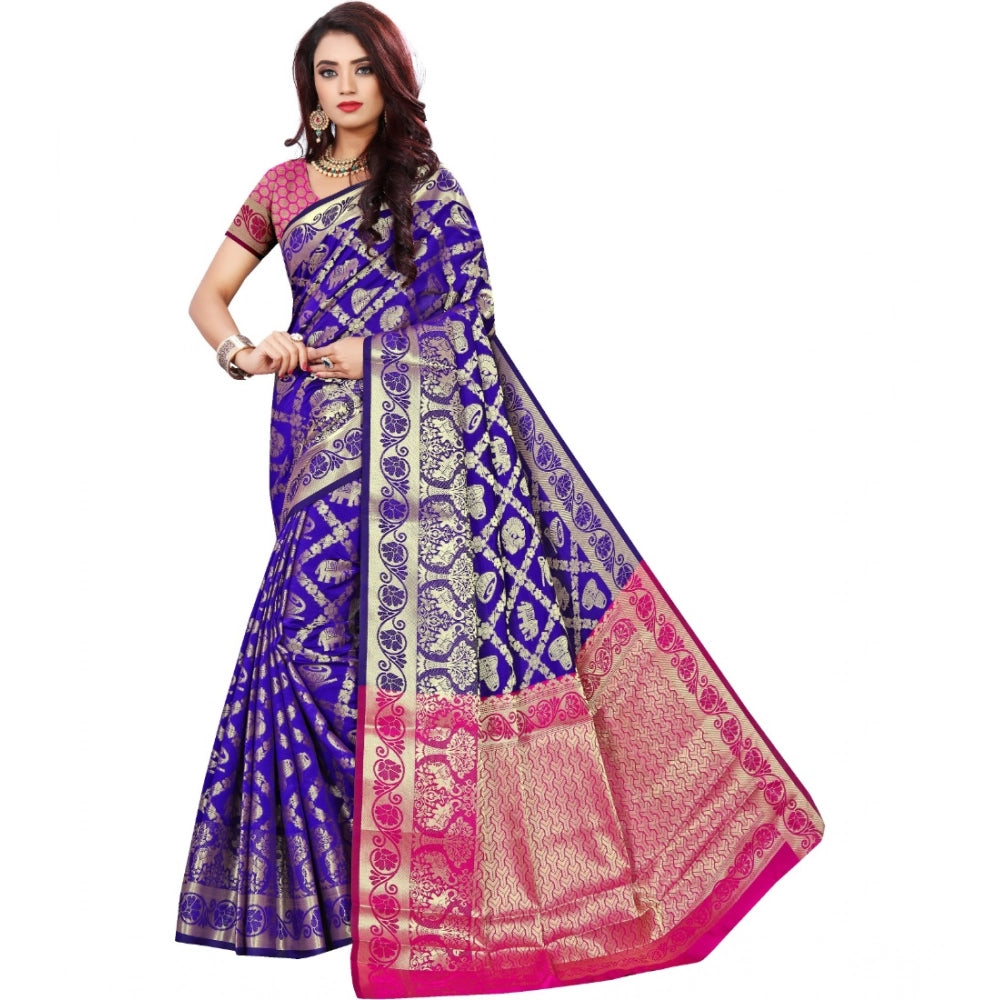 Vaystra Jacquard Woven Saree With Unstitched Blouse 5.5Mtr – Blue