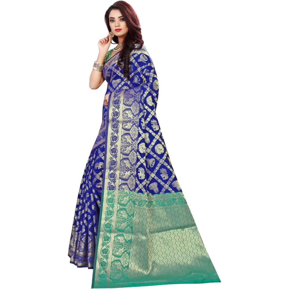 Vaystra Jacquard Woven Saree With Unstitched Blouse 5.5Mtr – Blue
