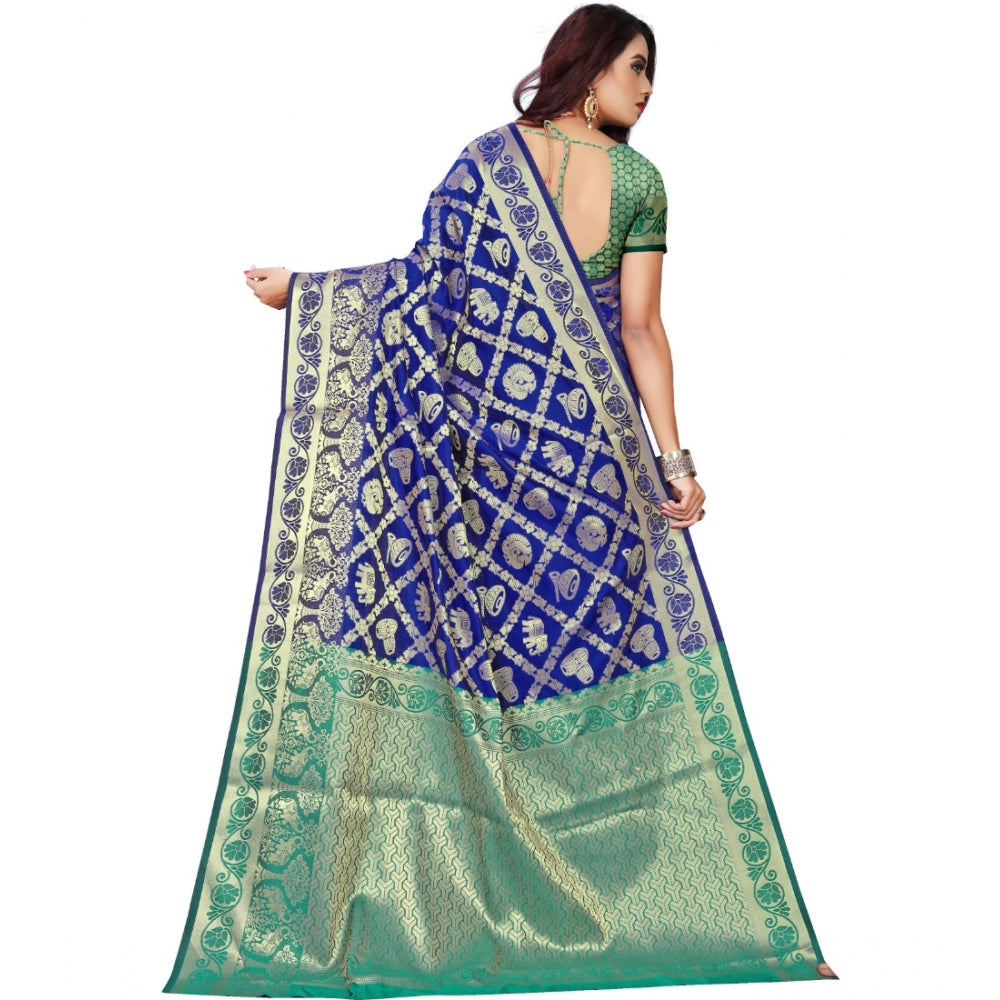 Vaystra Jacquard Woven Saree With Unstitched Blouse 5.5Mtr – Blue