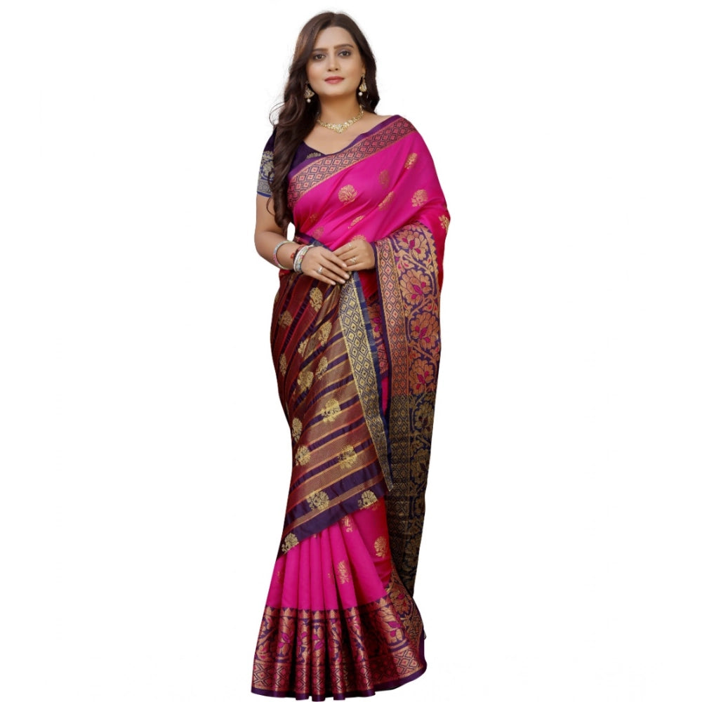 Vaystra Silk Blend Woven Saree With Unstitched Blouse 5.5Mtr – Pink-Beige