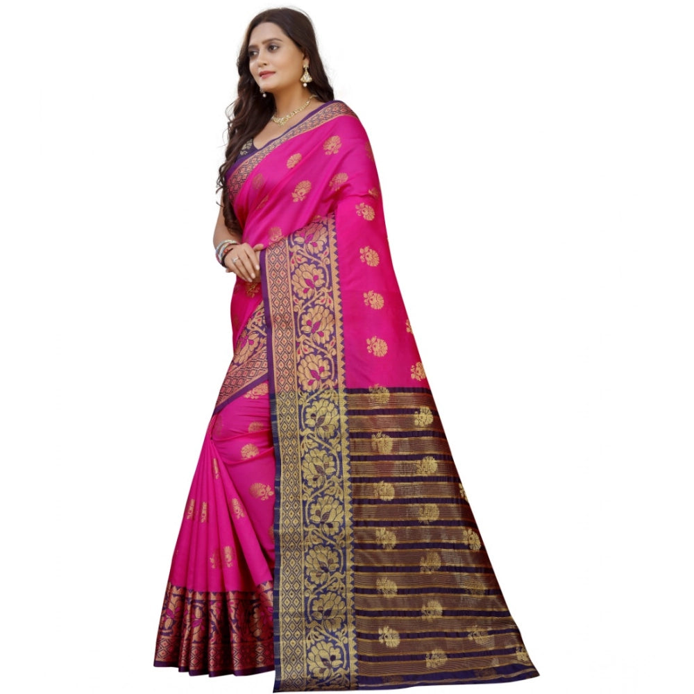 Vaystra Silk Blend Woven Saree With Unstitched Blouse 5.5Mtr – Pink-Beige