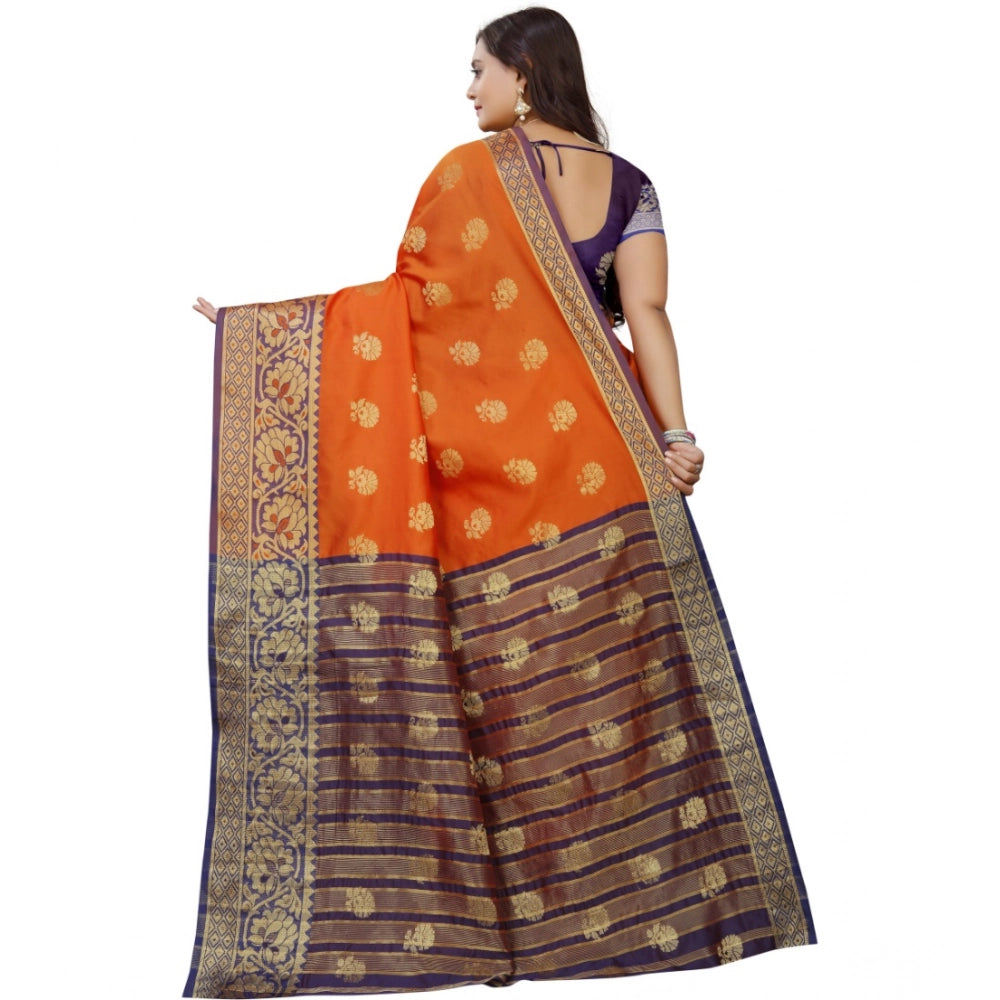 Vaystra Silk Blend Woven Saree With Unstitched Blouse 5.5Mtr – Gold-Orange