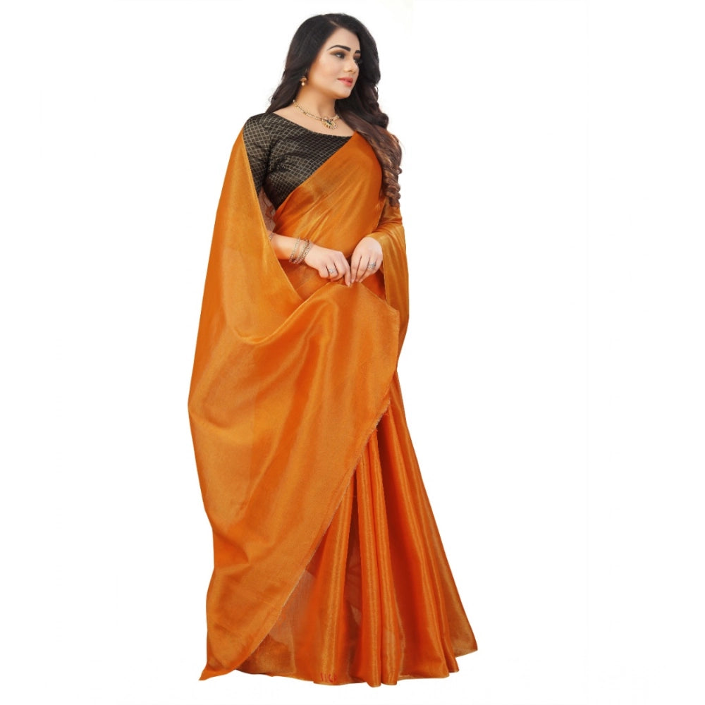 Vaystra Cotton Silk Self Design Saree With Unstitched Blouse 5.5Mtr – Orange