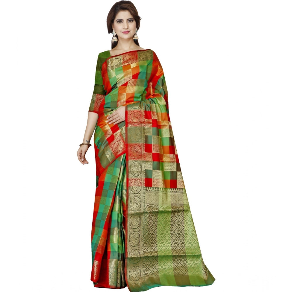 Vaystra Jacquard Woven Saree With Unstitched Blouse 5.5Mtr – Green