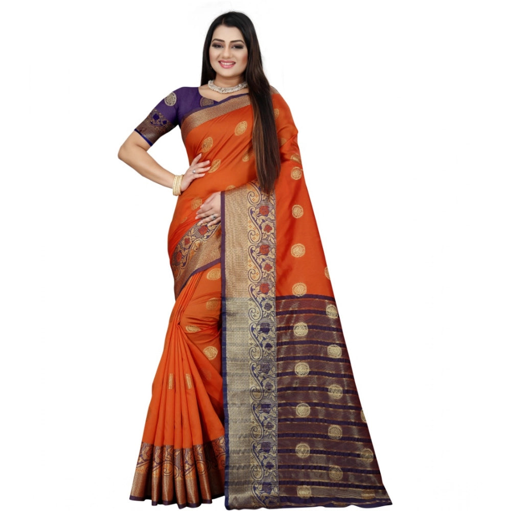 Vaystra Silk Blend Woven Saree With Unstitched Blouse 5.5Mtr – Blue-Orange