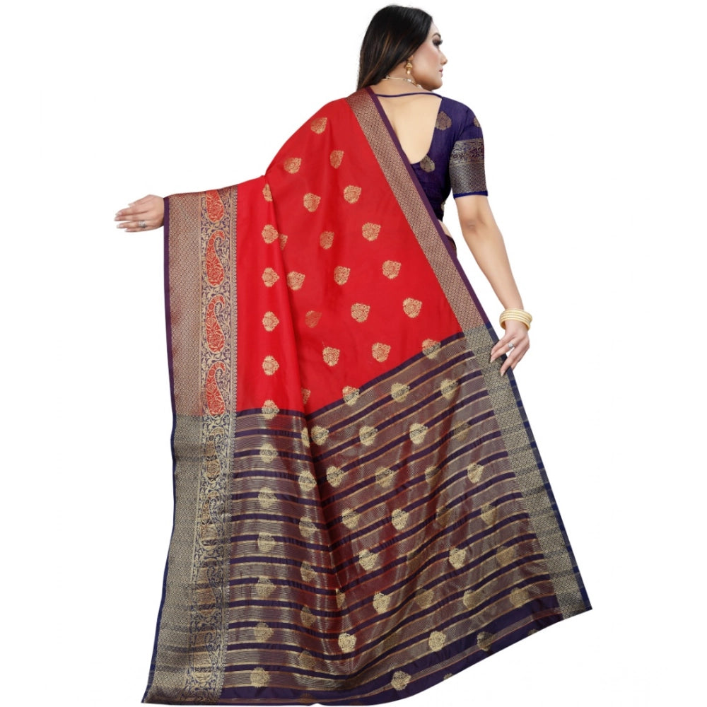 Vaystra Silk Blend Woven Saree With Unstitched Blouse 5.5Mtr – Purple-Red