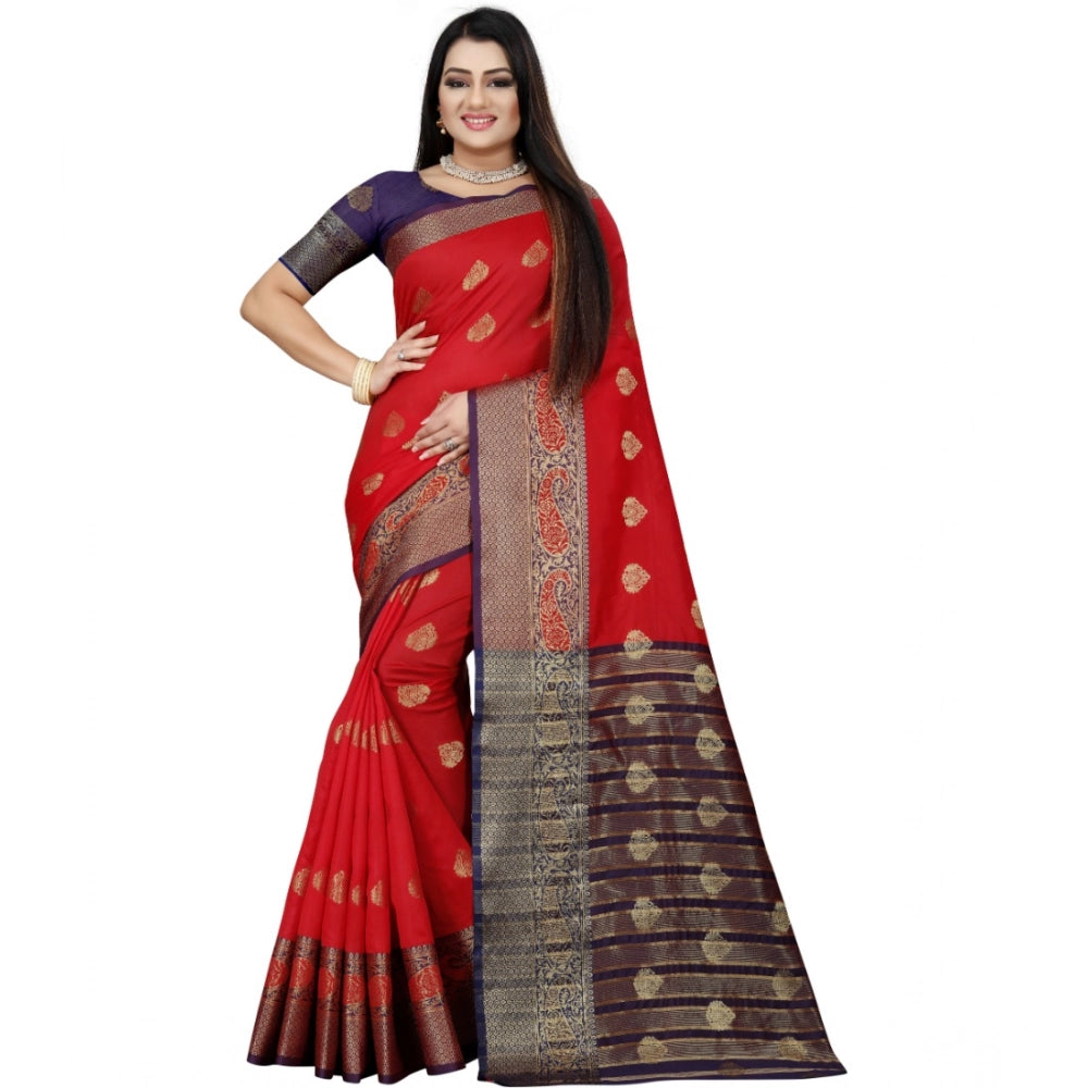 Vaystra Silk Blend Woven Saree With Unstitched Blouse 5.5Mtr – Purple-Red