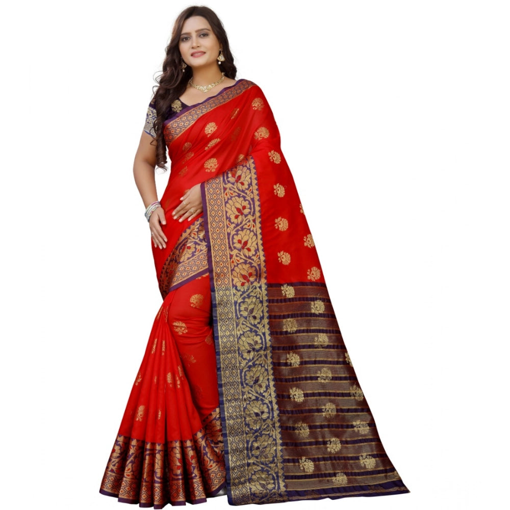 Vaystra Silk Blend Woven Saree With Unstitched Blouse 5.5Mtr – Purple-Red