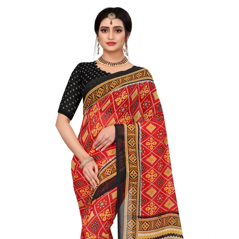 Vaystra Georgette Floral Print Saree With Unstitched Blouse 5.5Mtr – Red